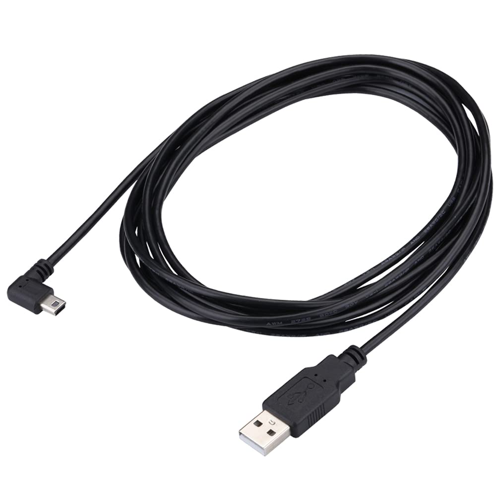 LARRITS 3M USB A to Mini B USB Cable 90 Degree Data Sync Charge Cord with 5 pcs Wiring Clips for Nextbase Dash Cam Car GPS Navigator DVR Digital