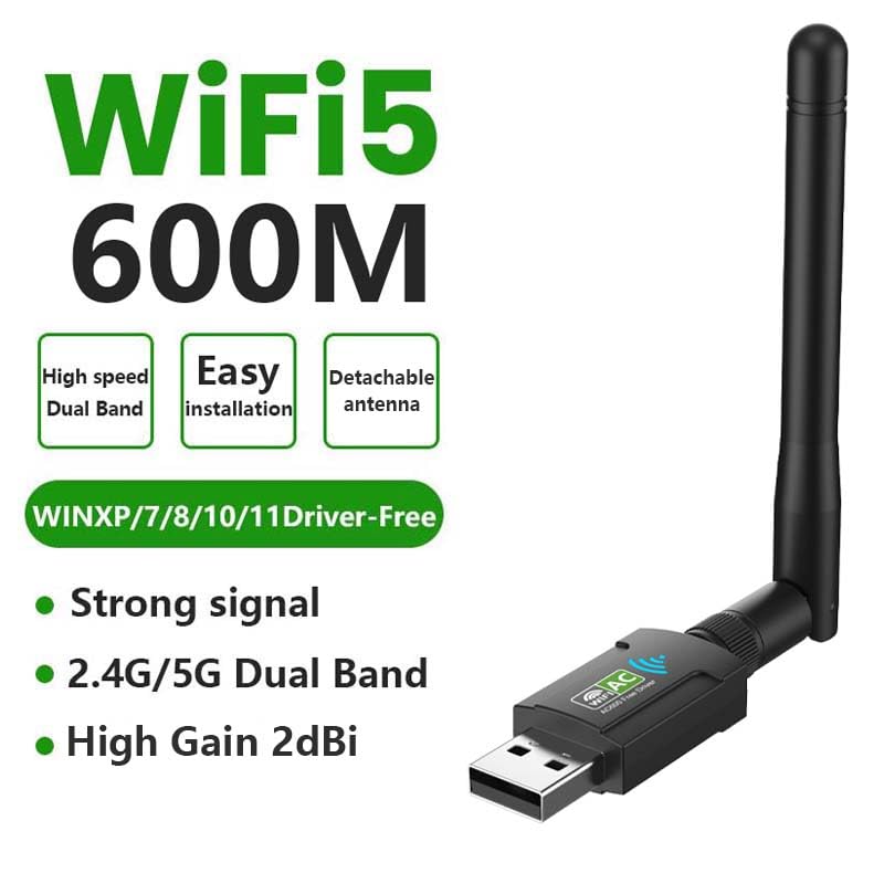 AC600 USB WiFi Adapter for PC Wireless USB Network Adapters Dual Band 2.4GHz? 5GHz?Supports Win11/10/8/7/XP. Black