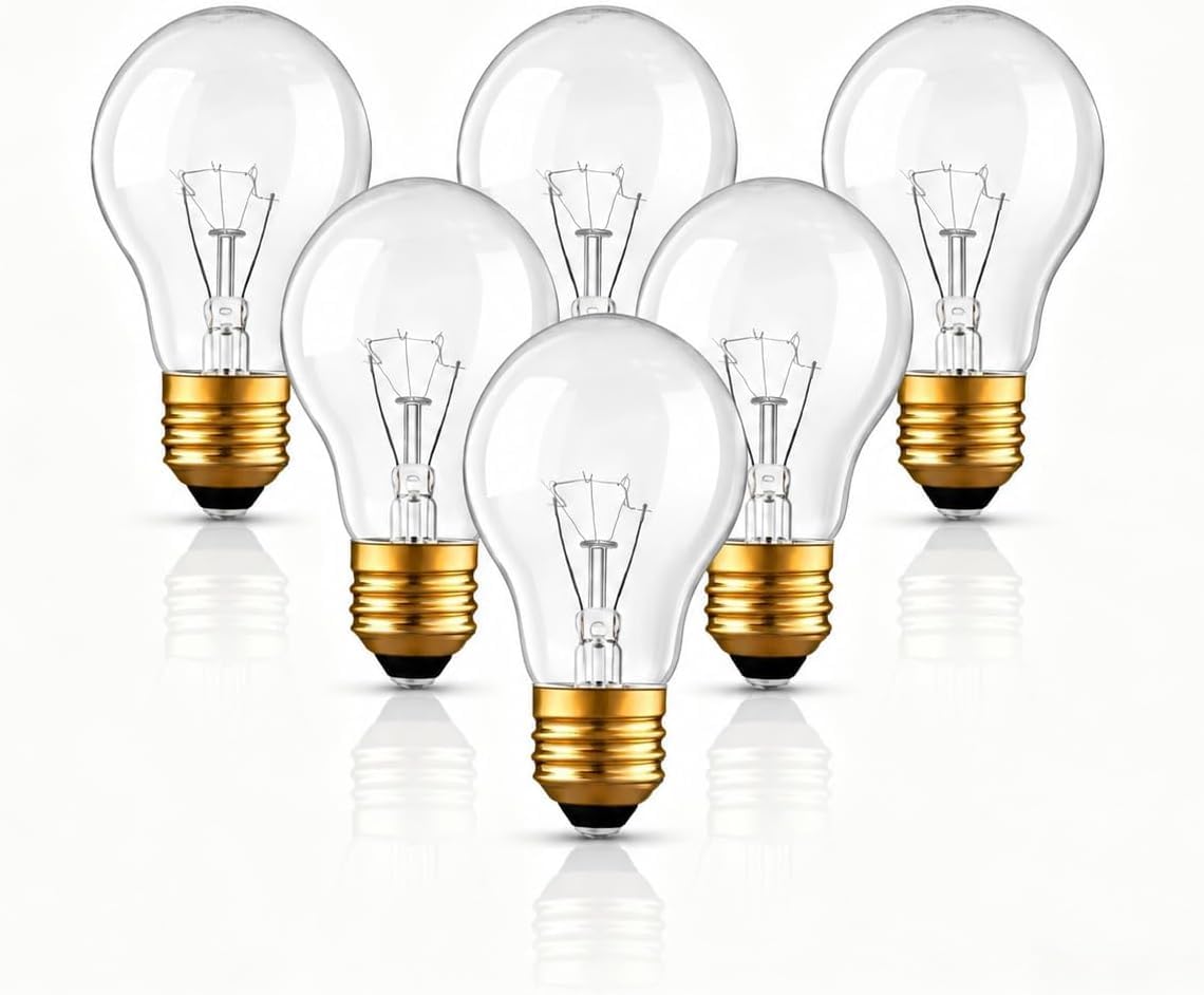 NABKRA 60W Incandescent Light Bulbs, A19 Soft Warm White, 6 Pack