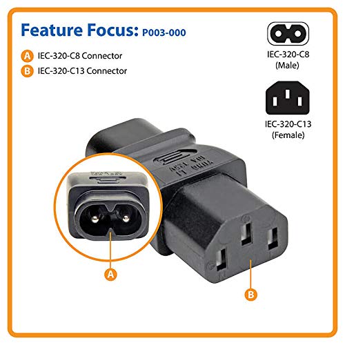 Tripp Lite Power Cord Adapter (C8 to C13 Adapter), 10A, 125V, Black (P003-000)