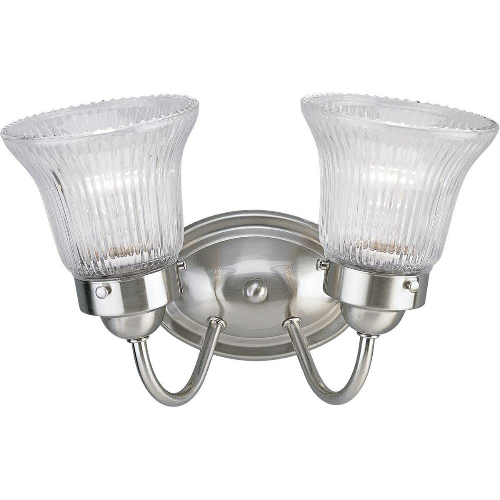 Progress Lighting 2-Light Clear Prismatic Glass Traditional Bath Vanity Light, Fluted Glass Collection, Indoor, P3288-09, Brushed Nickel
