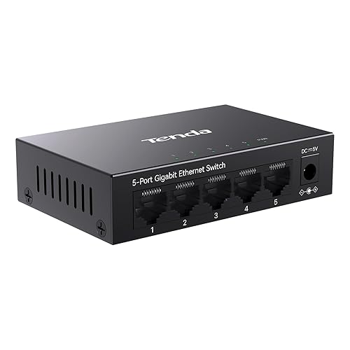 Tenda TEG1005D 5 Port Gigabit Switch, Unmanaged Ethernet Switch, Network Splitter with Traffic Optimization, Plug & Play, Fanless Metal Design Network