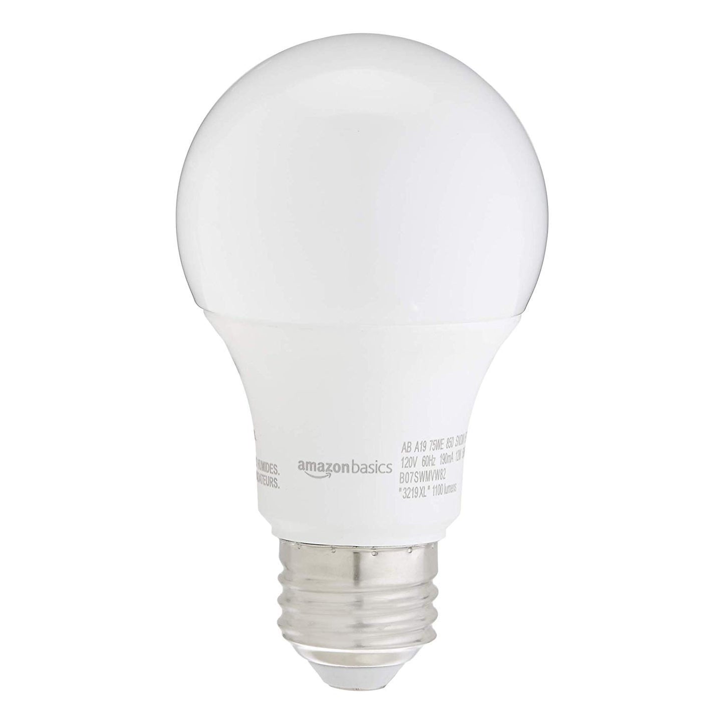 Amazon Basics A19 LED Light Bulbs, 75W Equivalent, Energy Efficient 12W, Daylight White 5000K, Non-Dimmable, 10,000 Hour Lifetime, 2-Pack