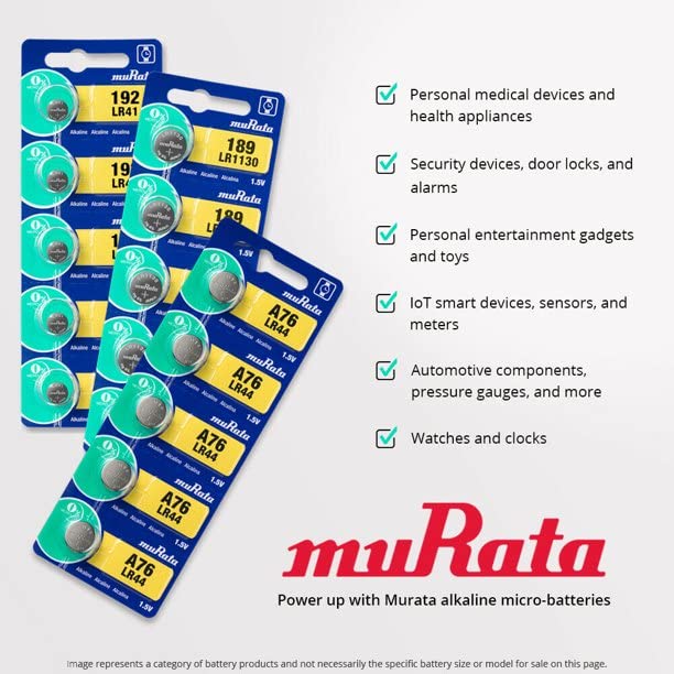 Murata LR1130 Battery 1.55V Alkaline Button Cell - Replaces Sony LR1130 (2 Batteries)