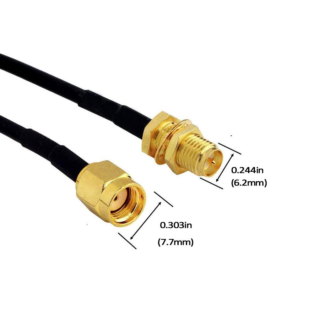CORONIR 2Pack 33ft WiFi Antenna Extension Cable RP-SMA Male to Female Connector for Wireless LAN Router Bridge Wireless Network Card Security IP