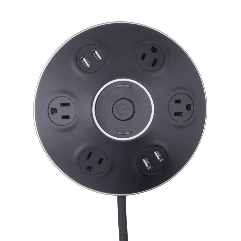 Globe Electric 78525 4-Outlet Black Surge Protector Desktop Power Strip Hub, 4X USB Ports (5V/3.1A), 900 Joules Surge Protection, Right Angle Plug