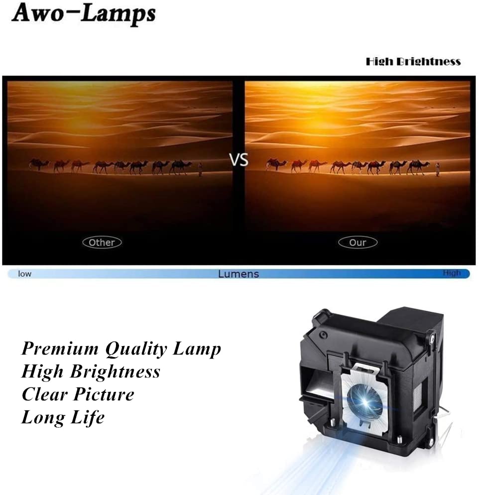 AWO V13H010L68 Replacement Lamp Bulb with Housing for EPSON ELPLP68 PowerLite Home Cinema 3010/HC3010e/3020 3D/3020e