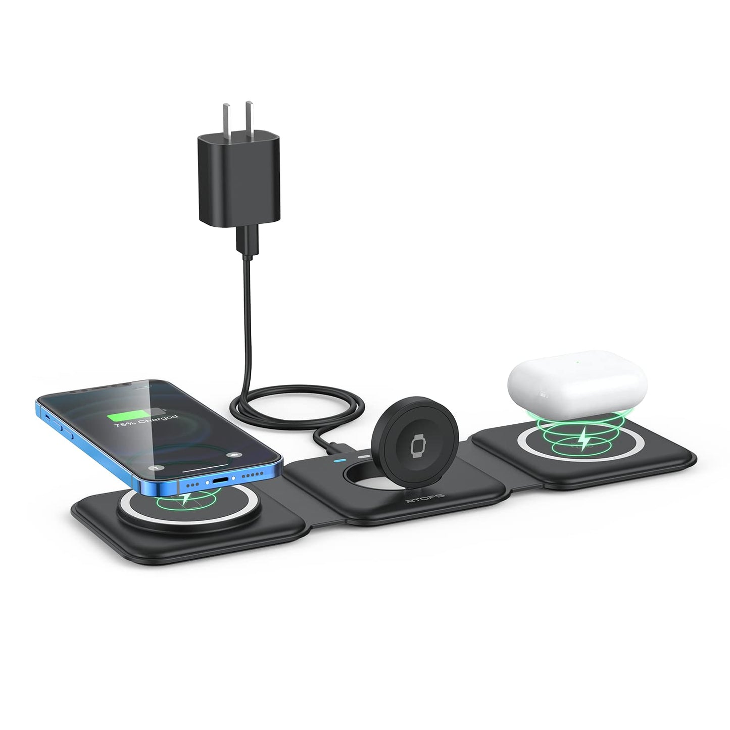 Wireless Charger 3 in 1,RTOPS Magnetic Traval Wireless Charging Station GaN Compatible with Apple Magsafe Multiple Devices