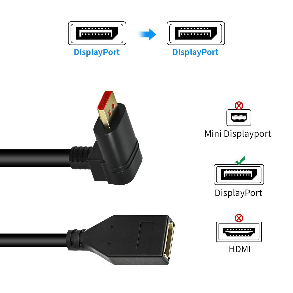 ALYYDBG 8K@60Hz 90 Degree Displayport 1.4 Extension Cable, Male to Female Right Angle DP 1.4 Cord Support 8k@60Hz, 4K@144hz 0.3M/1FT