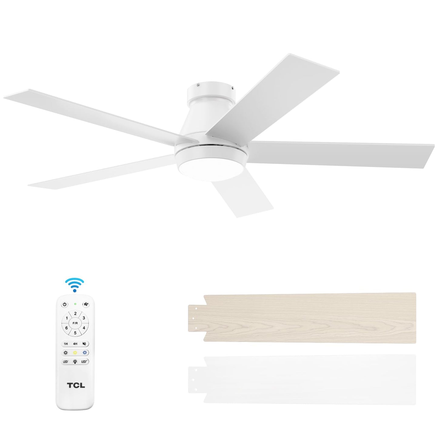 TCL 52" White Flush Mount Ceiling Fan with Light & Remote