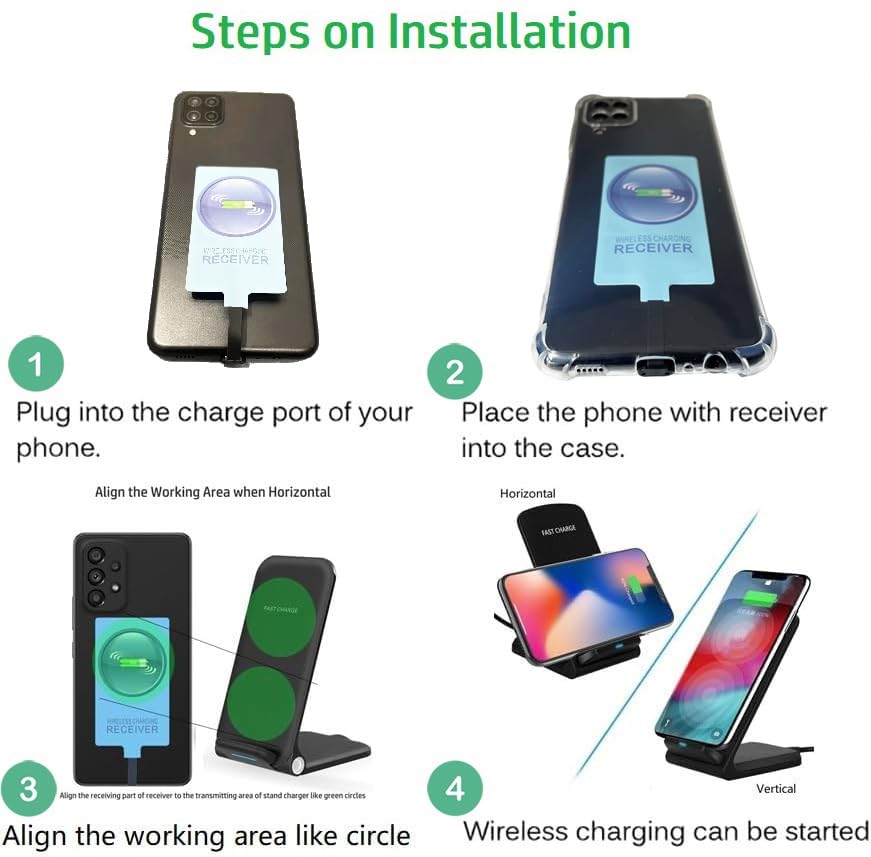 External Type-C Wireless Charging Adapter Receiver for Samsung Galaxy A14 A24 A34 A04 A54 with Stand Folding Charger