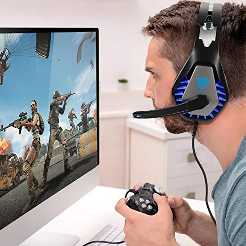 Gaming Headset for PS4, Xbox One, PC, PS5, Laptop, Mac, Nintendo Switch, 3.5MM Noise Cancelling Over Ear Headphones with Mic, Bass Surround, Soft
