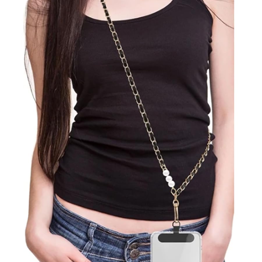 ARFUKA Leather Woven Metal Phone Lanyard Crossbody Anti-Theft Cell Phone Strap, Universal Fits All Phone Cases, Stylish Daily Phone Accessory