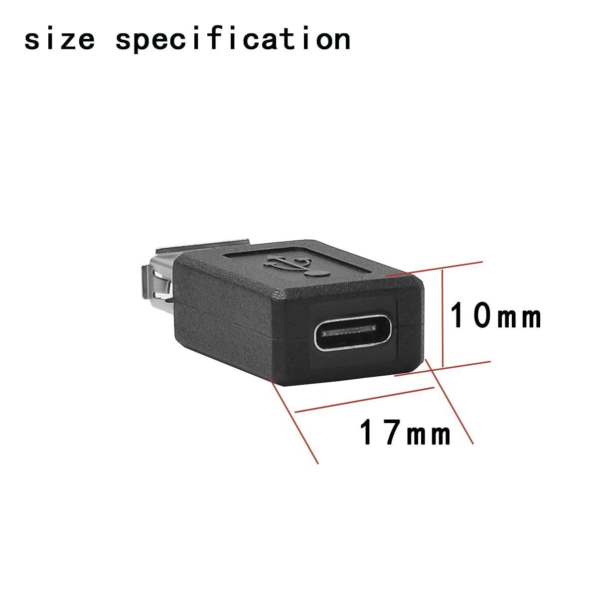 rgzhihuifz USB 2.0 C Female to Type-A Female Adapter, USB 2.0 Converter, 3-Pack, Black, 17x10mm