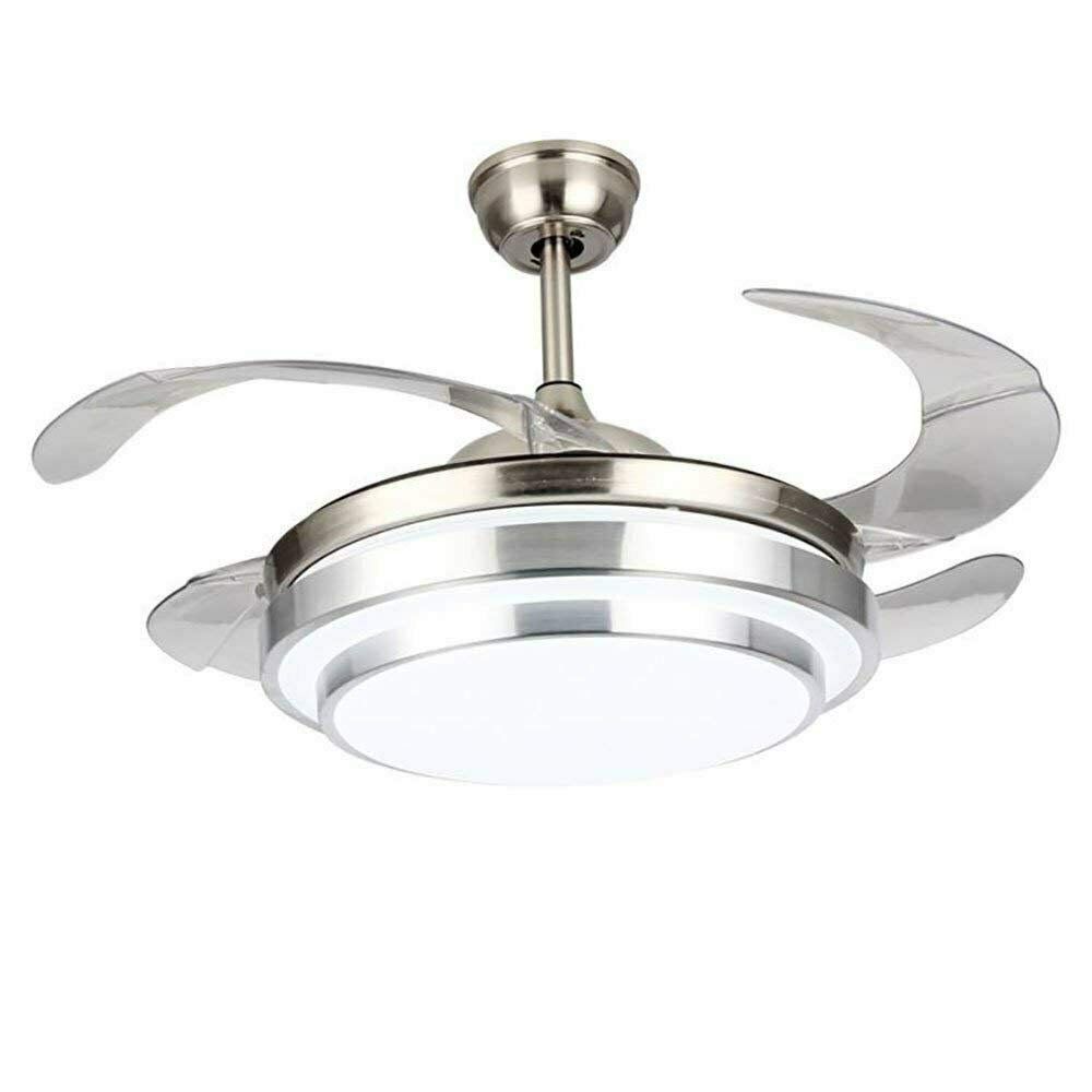 WUPYI 42 Inch Fan Ceiling Light,Invisible Ceiling Fan with Light and Remote Control,LED Three-Color Lights Retractable Blades Chandelier Fan