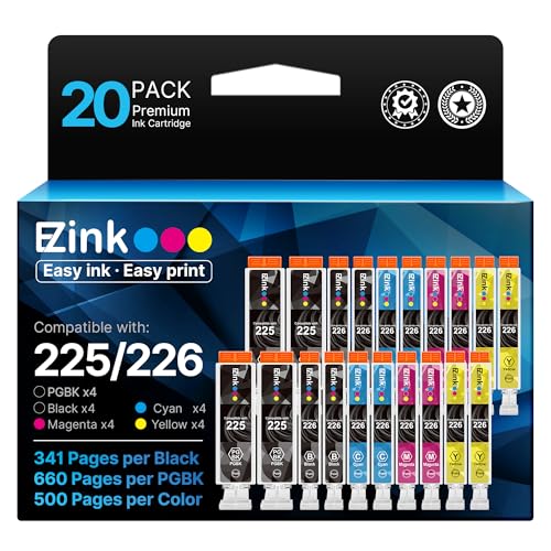 E-Z Ink Compatible Ink Cartridge Replacement for Canon PGI-225 CLI-226 PGI225 CLI226 to use with MG6220 MG6120 MG5320 MX882 MX892 (4 Large Black, 4