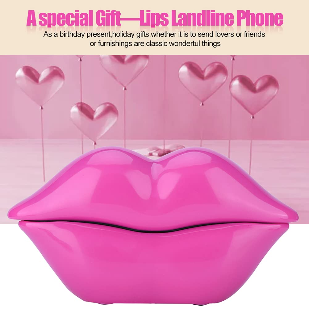 ASHATA Landline Telephone,Corded Telehone Funny Rose Red Lip Plastic Telephone Wire Landline Phone for Home Decoration,for Your Friend