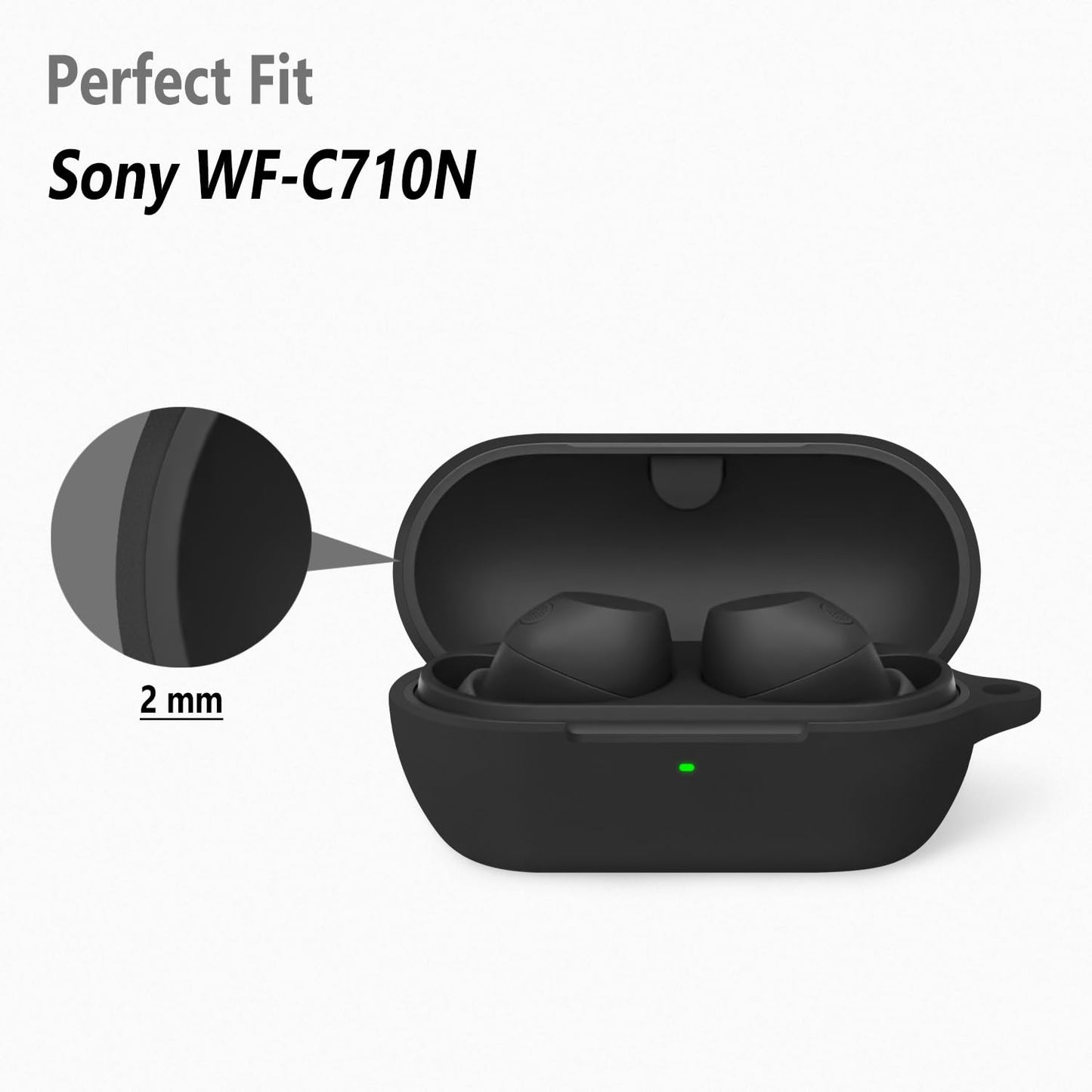 Geiomoo Soft Silicone Cover for Sony WF-C710N Case, Flexible Scratch Resistant with Carabiner (Black)
