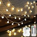 Battery Operated LED Globe String Lights, 2-Pack Total 52FT 120LEDs - Each 26FT 60LEDs 8 Mode Waterproof Christmas Fairy String Lights with Remote