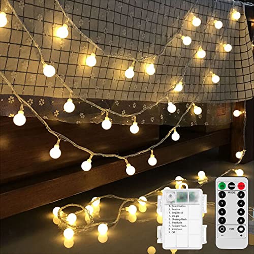 Battery Operated LED Globe String Lights, 2-Pack Total 52FT 120LEDs - Each 26FT 60LEDs 8 Mode Waterproof Christmas Fairy String Lights with Remote