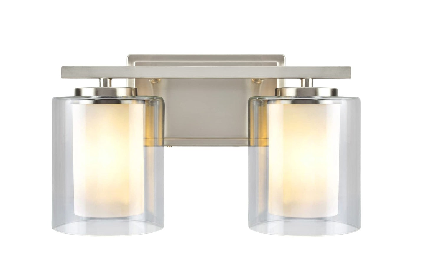 Aspen Creative 62102A, Two-Light Metal Bathroom Vanity Wall Light Fixture, 13 1/2" Wide, Transitional Design in Satin Nickel with Clear Glass Shade