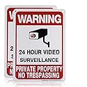 Sheenwang 2-Pack Private Property No Trespassing Sign, video surveillance signs outdoor, UV Printed .040 Mil Rust Free Aluminum 10 x 7 in, Security