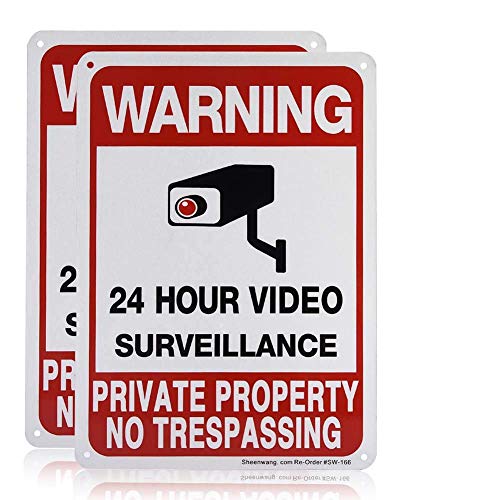 Sheenwang 2-Pack Private Property No Trespassing Sign, video surveillance signs outdoor, UV Printed .040 Mil Rust Free Aluminum 10 x 7 in, Security