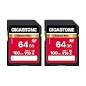GIGASTONE 64GB SD Card 2-Pack, Camera Plus, UHS-I U3 Class 10 SDXC Memory Card Full HD Video for Canon Digital Camera, with 2 mini case