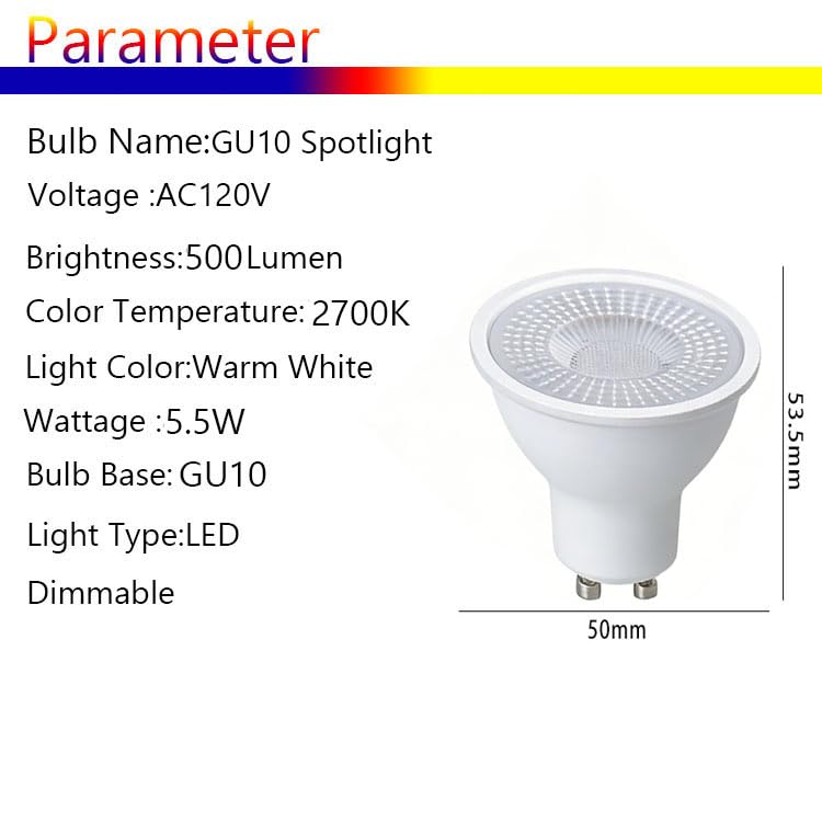 LED Dimmable GU10 Bulbs, 5.5W=50W, 38° Beam Angle, 500lm, LED Reflector Floodlight Bulb, LED Spotlight for Track Lighting, Kitchen, Range Hood, Living