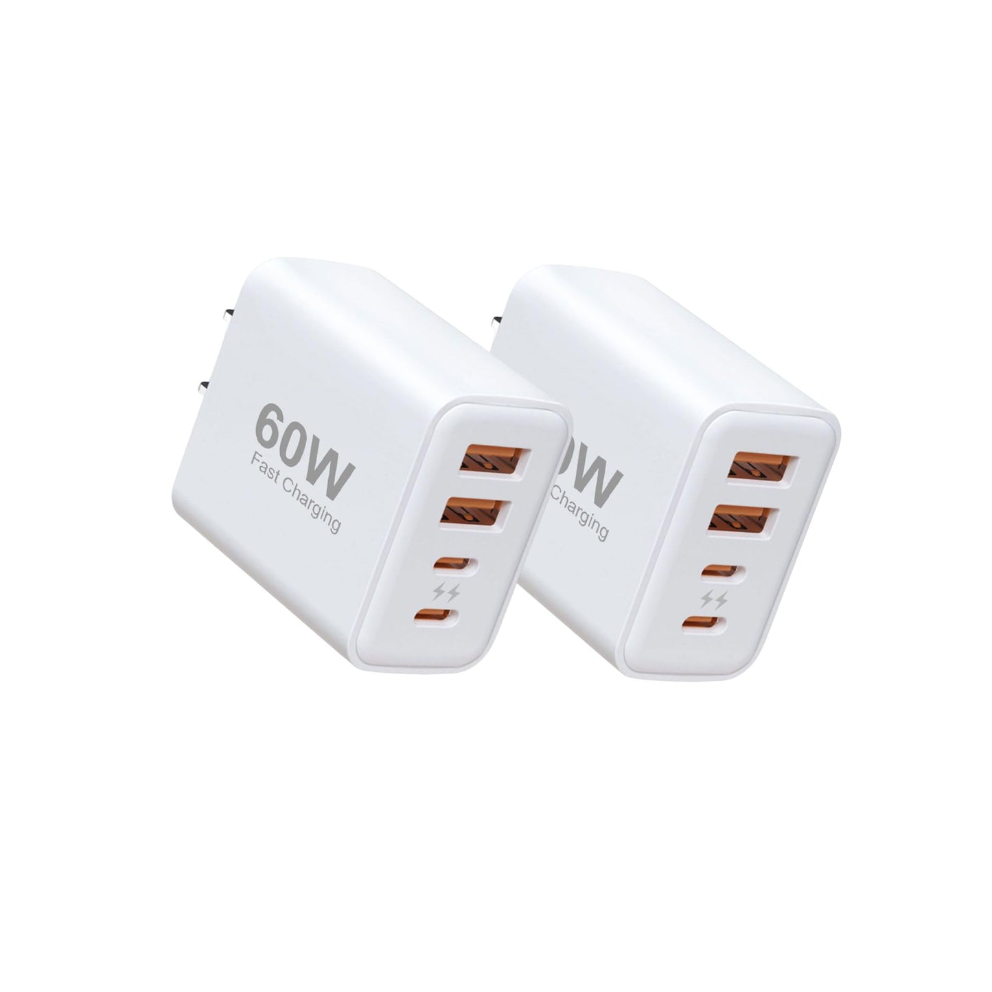 60W Fast Charger Block, 2 Pack, 2USB A+2USB C (30W+30W) Wall Charger, Multiport USB Charging Hub Compatible with iPhone 17/16/15/14/13, Android