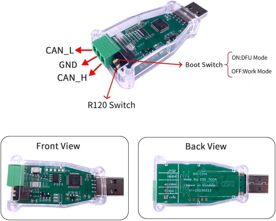 DSD TECH SH-C31A USB to CAN Adapter with FD Support Based on Canable 2.0