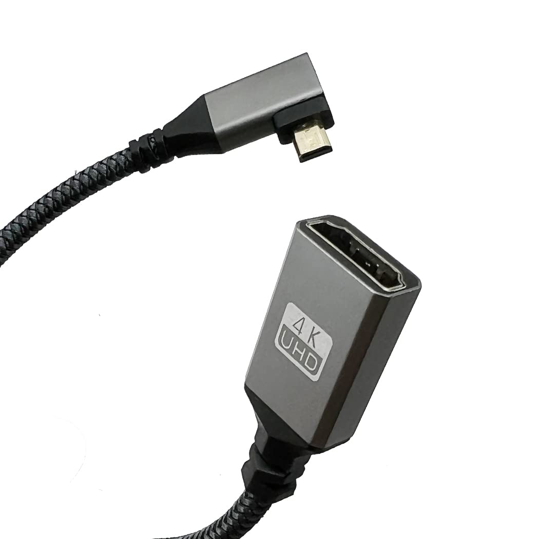 Seadream 4K Angled Micro HDMI to HDMI Adapter Cable;8inch 90°Degree Micro HDMI Left Aangled Male to HDMI 2.0 Female Nylon Braided Cable (Type D
