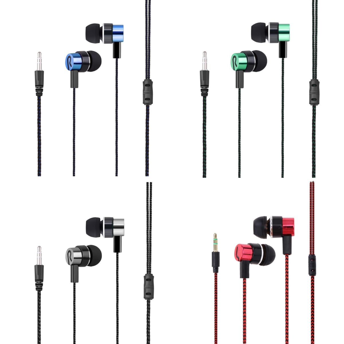 CCeCCe 4 Pack Wired Earbuds 3.5MM 3 Pole Stereo Earphone in-Ear Headphone Without MIC 1Meter Braided Cord Headset for MP3 Cassette Recorder CD Player