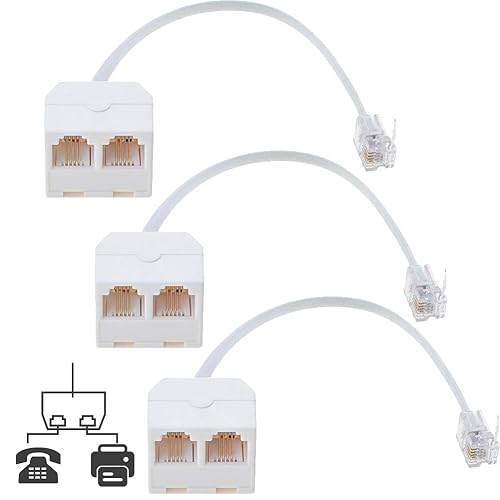 RFAdapter Telephone Splitter, 3 Pack RJ11 Male to Female Two Way Phone Line Splitter Converter Cable