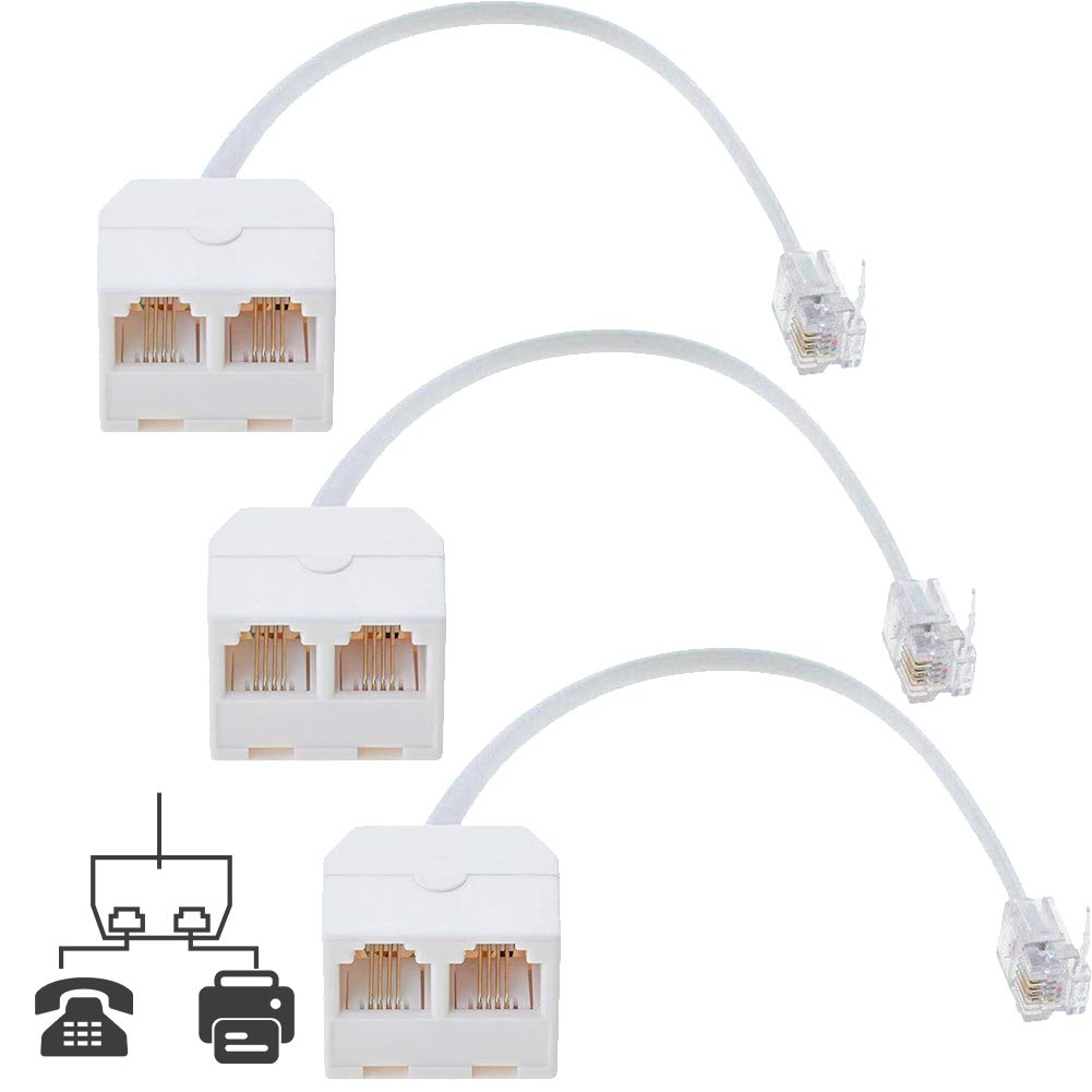 RFAdapter Telephone Splitter, 3 Pack RJ11 Male to Female Two Way Phone Line Splitter Converter Cable