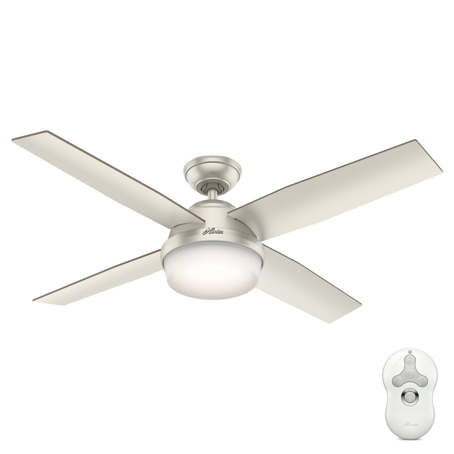 Hunter Fan 52 inch Contemporary Matte Nickel Indoor/Outdoor Ceiling Fan with LED Light Kit and Remote Control (Renewed)