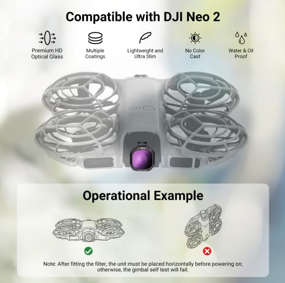 NEEWER CPL + ND Filter Set Compatible with DJI NEO 2 Only, 3 Pack Snap On Drone Camera Lens Accessories Kit Neutral Density (ND8/32) Circular