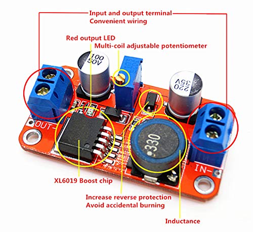 KNACRO XL6019 5A High Power Current DC to DC Step-up 5V 6V 12V 24V 3-35V to 5-40V XL6019 Converter Adjustable Voltage Regulator Power Modules Boost…