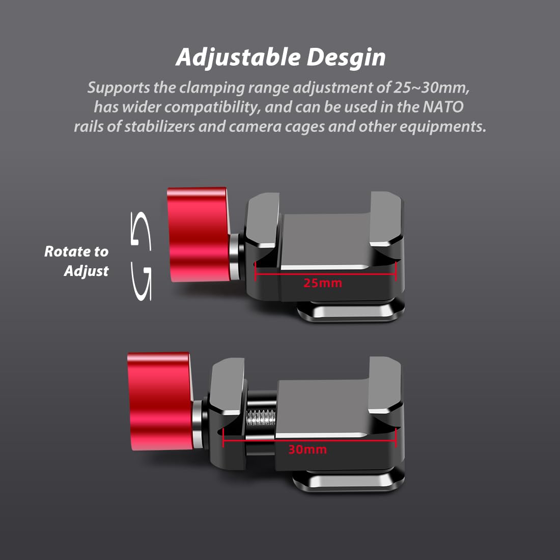 Akeipho Adjustable NATO Rail Clamp Adapter for DJI RS3 Pro / Mini / RSC2, Camera Cage NATO Clamp with 3/8" 1/4" Holes & ARRI Locating Pins