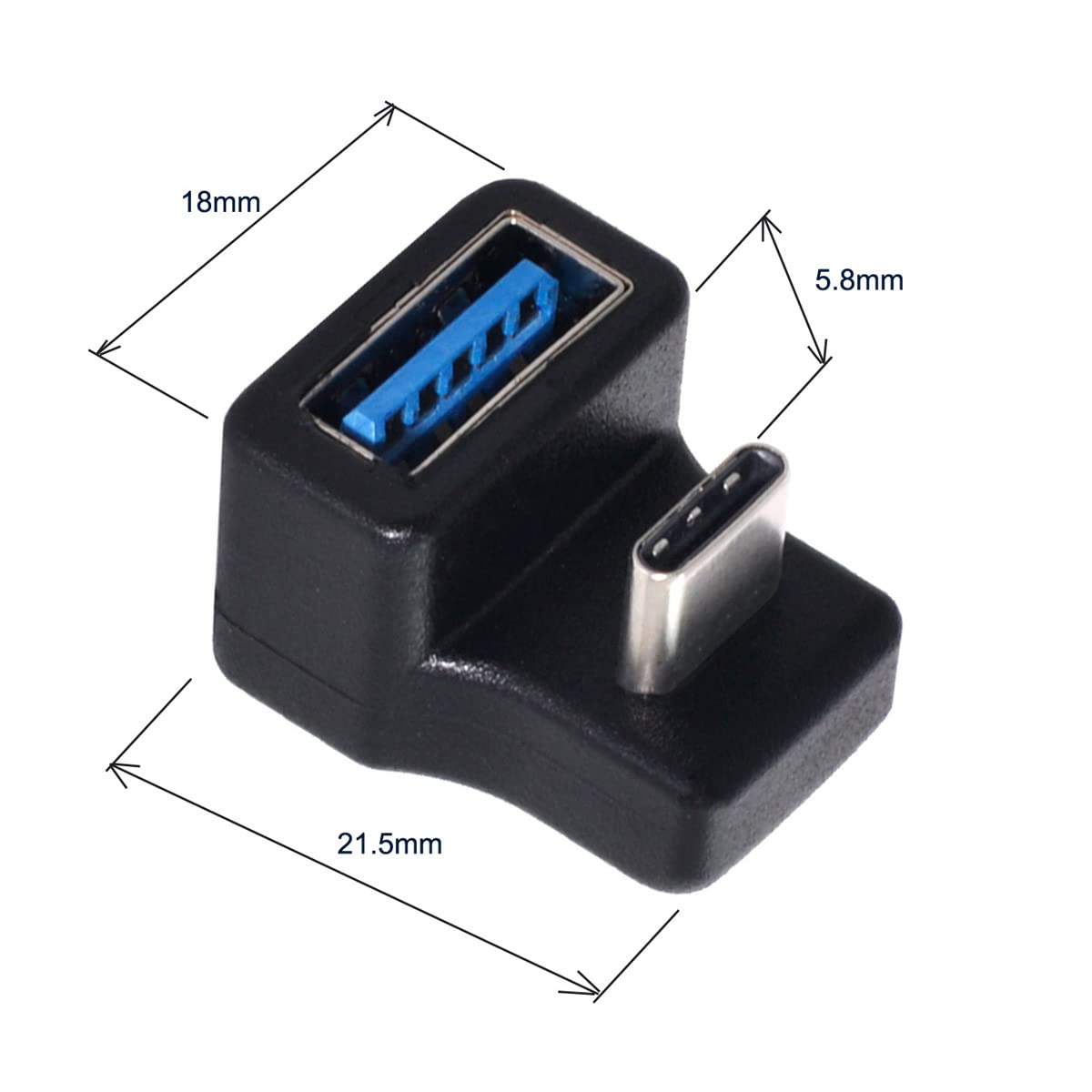 cablecc 180 Degree Up & Down Angled Type-C USB-C OTG to USB 3.0 Female Extension Adapter for Cell Phone & Tablet