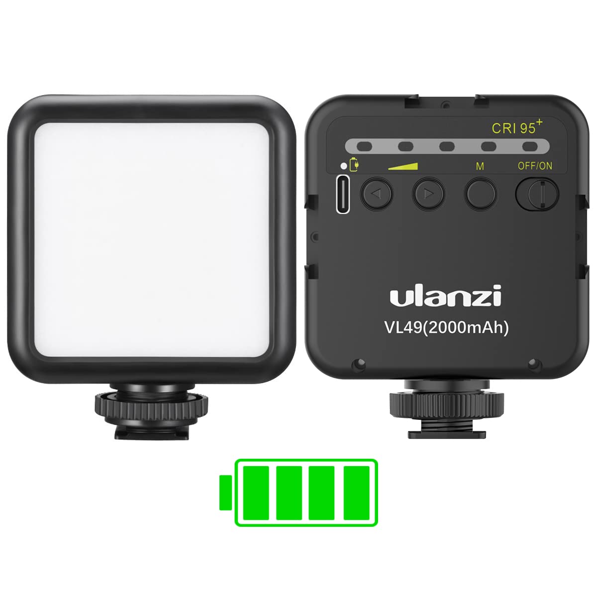ULANZI VL49 2000mAh LED Video Light w 3 Cold Shoe, Rechargeable Soft Light Panel, Portable Photography Lighting for DJI OSMO Sony DSLR Canon Camera