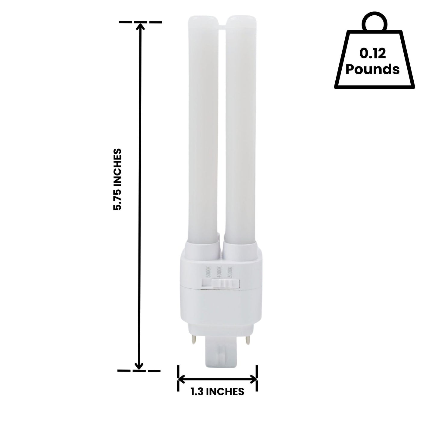 LED PL Lamp, 12W G24Q | 3CCT Selectable 3000K/4000K/5000K | Replaces 26W CFL | Energy-Efficient 120lm/W | Frosted Cover | Long-Lasting 30,000 Hours |
