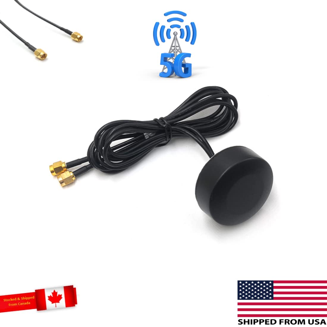 CompuPort permanent mount Puck Antenna Omni-Directional with Dual Diversity SMA Male connectors with 15' Cables for 5G 4G, 3G LTE HSPA Wireless