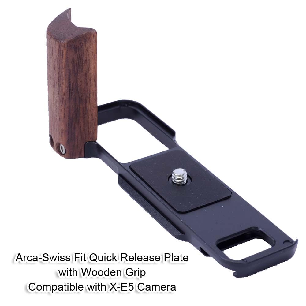 duomianshou L-Shape Arca-Swiss Fit Quick Release Plate Compatible with Fuji Fujifilm X-E5 Camera, 1/4"-20 Holes, Lightweight Ergonomic Wooden Hand