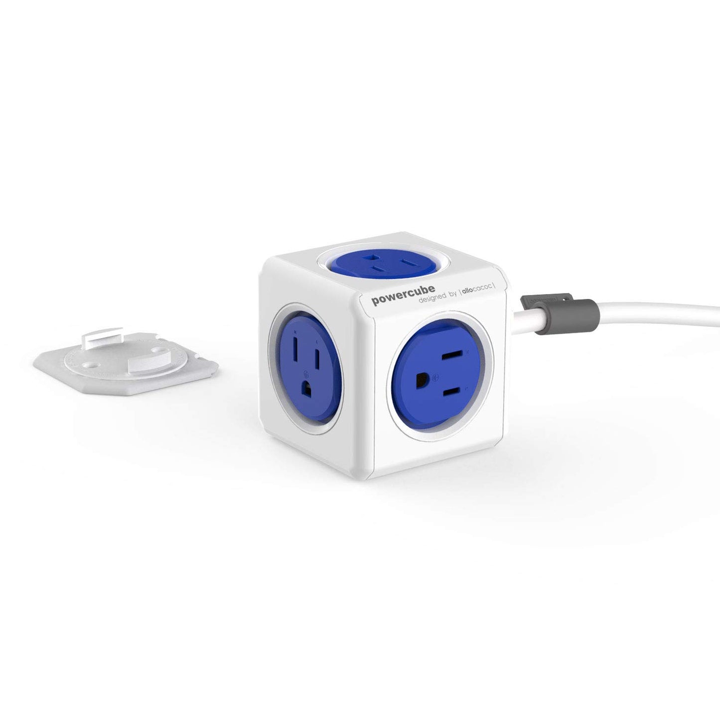 Power Strip, Allocacoc PowerCube |Extended|, 5 Outlets,5ft Cable, Surge Protection, Mounting Dock, Removable Tape, Compact for Travel, Home