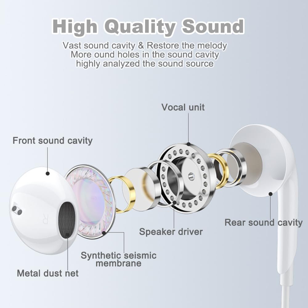 USB C Headphones Wired for iPhone 16/15, 2 Pack Type C Wired Headphones Earbuds Earphones in-Ear HiFi Stereo Sound with Mic Volume Control for iPhone…