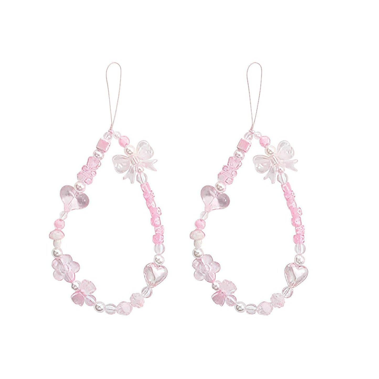 Galepromot 2Pcs Pink Acrylic Beaded Mobile Phone Straps Anti-Lost Hand Strap Pendant Hanging Rope Phone Wrist Hand Lanyard Home Cell Phone Charms