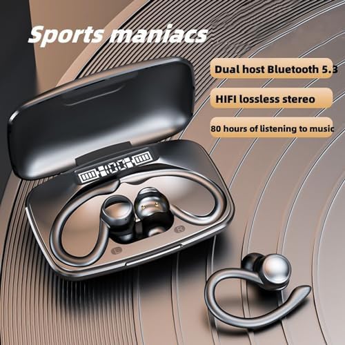 Bitstik Sports Wireless Headphones Bluetooth Earbuds LED Power Display Charging Case Stereo Bass Headset with Earhook Over-Ear Earphones for Workout…