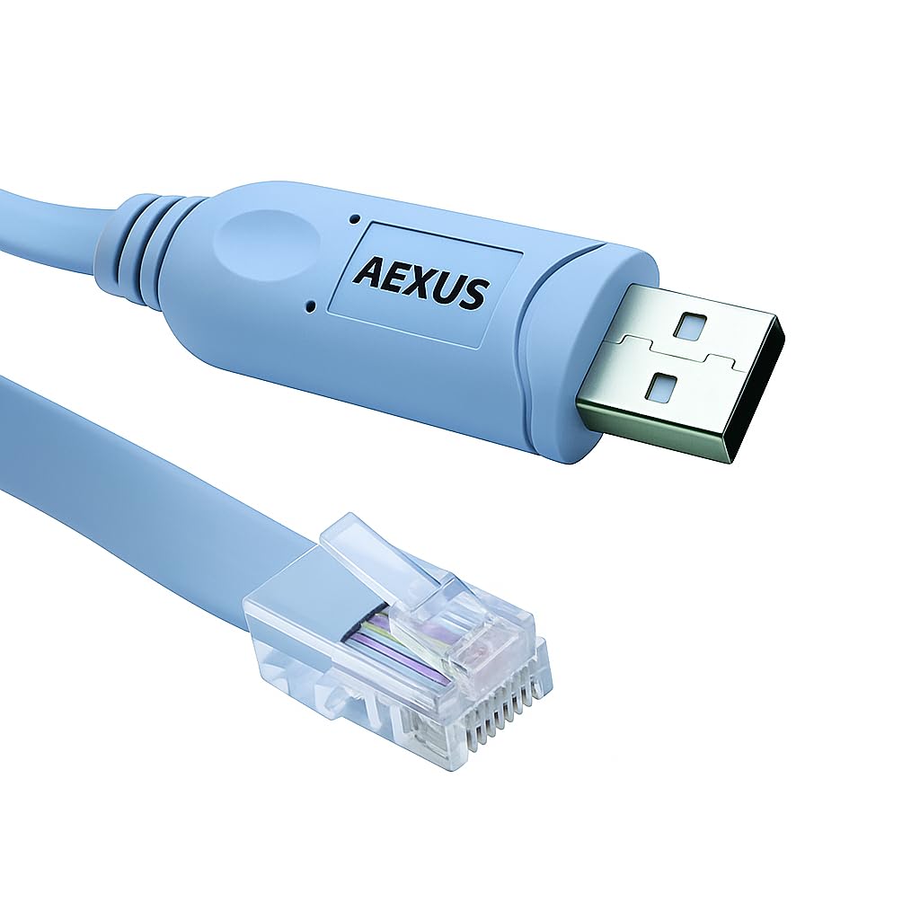 Aexus Replacement Console Cable for Cisco | FTDI USB to RJ45-6ft (1.8m) | HQ Replacement for DB9 + 72-3383-01 Serial Rollover Cable, RS232
