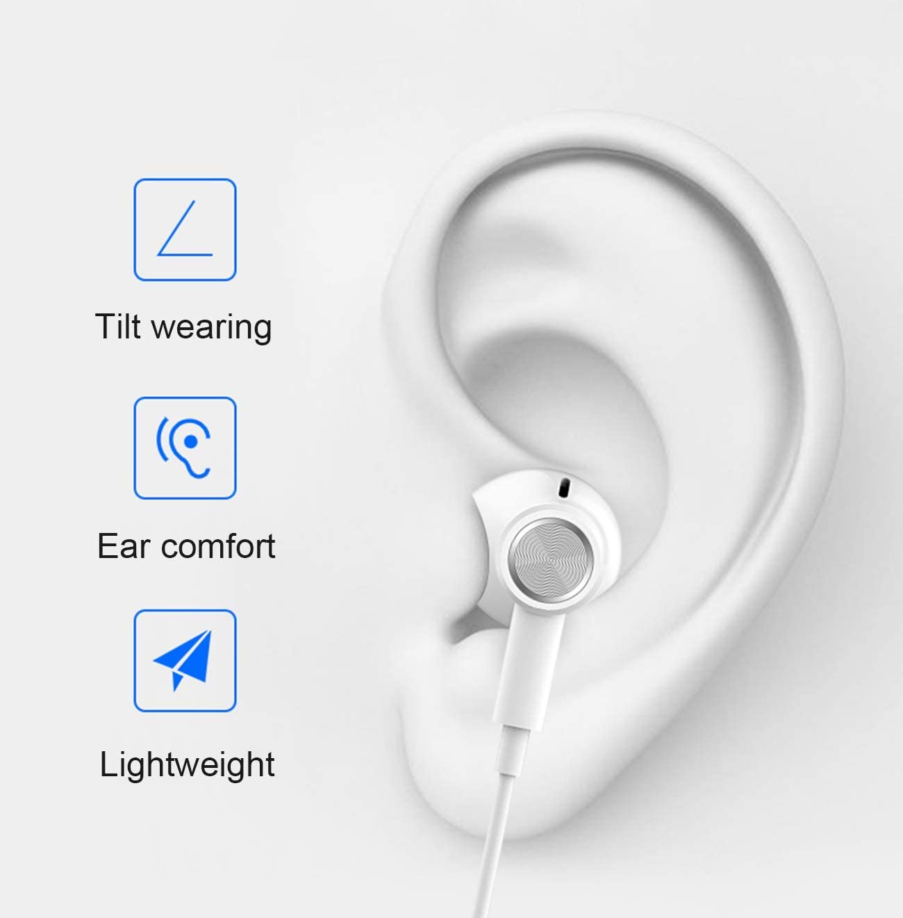 Hi-Res Extra Bass Earbuds Noise Isolating in-Ear Headphones Wired Earbuds with Microphone for iPhone, iPod, iPad, MP3, Huawei, Samsung, Lightweight